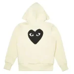 CDG Cremefarbener Zip-Up Hoodie Mit Schwarzem Herz