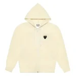 CDG Cremefarbener Zip-Up Hoodie Mit Schwarzem Herz