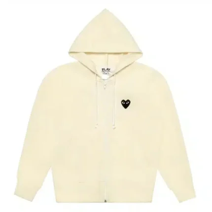 CDG Cremefarbener Zip-Up Hoodie Mit Schwarzem Herz